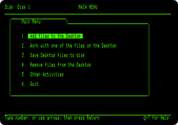The main menu