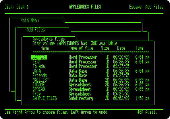 The files on the disk