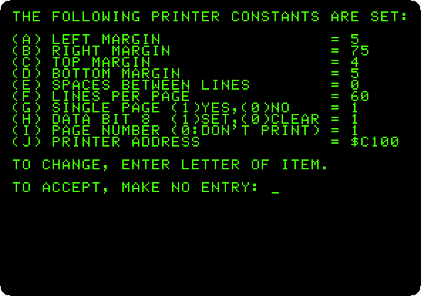 The printer constants