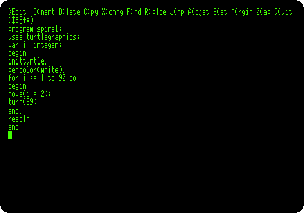 A program in the editor of Apple Pascal