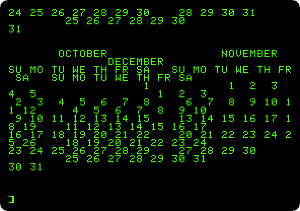 A calendar printed